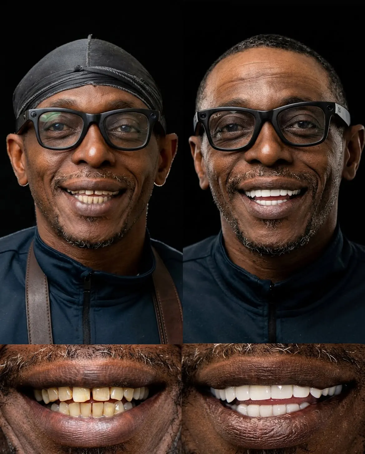 Before and after dental restorations, Xiluet patient, Miami