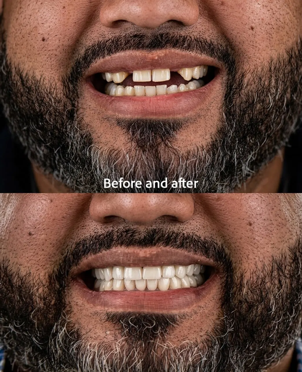 Before and after restoration of worn and spaced teeth, Xiluet patient, Miami