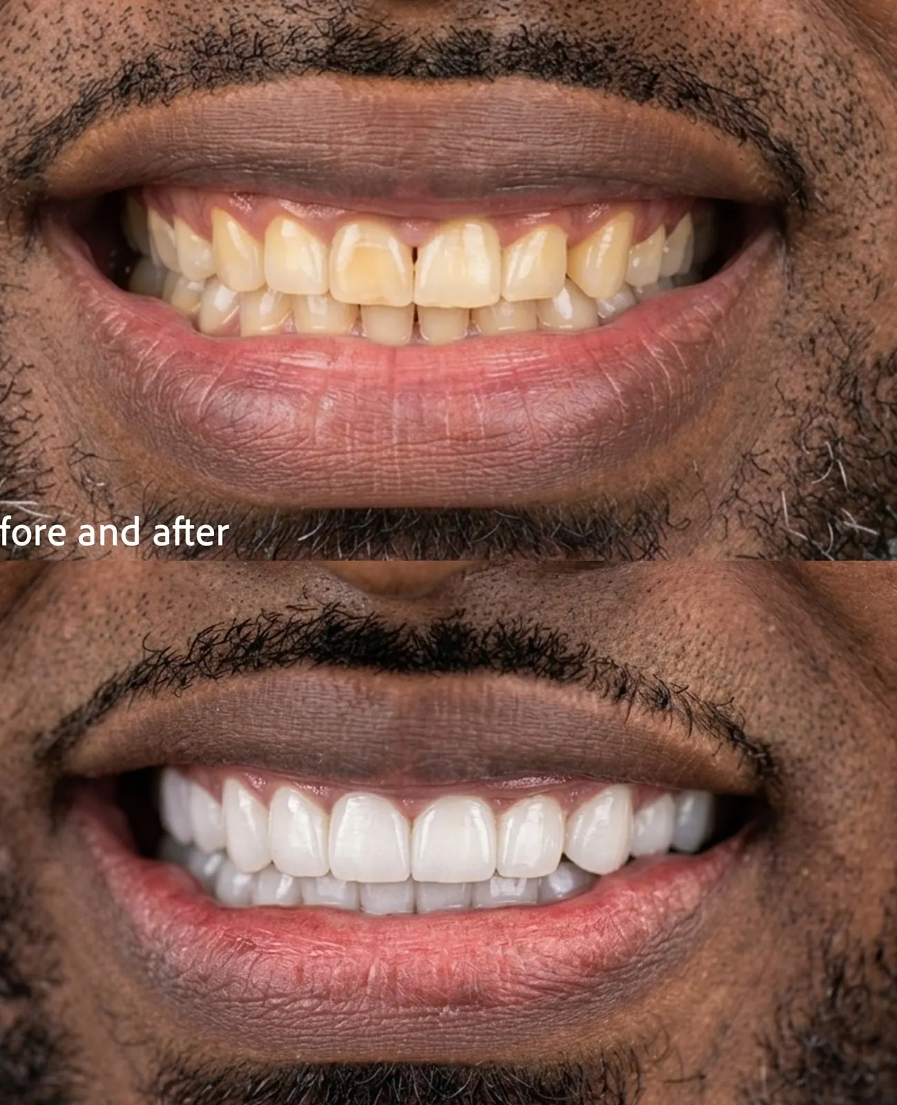 Before and after: tooth gem removed and smile restored, Xiluet patient, Miami