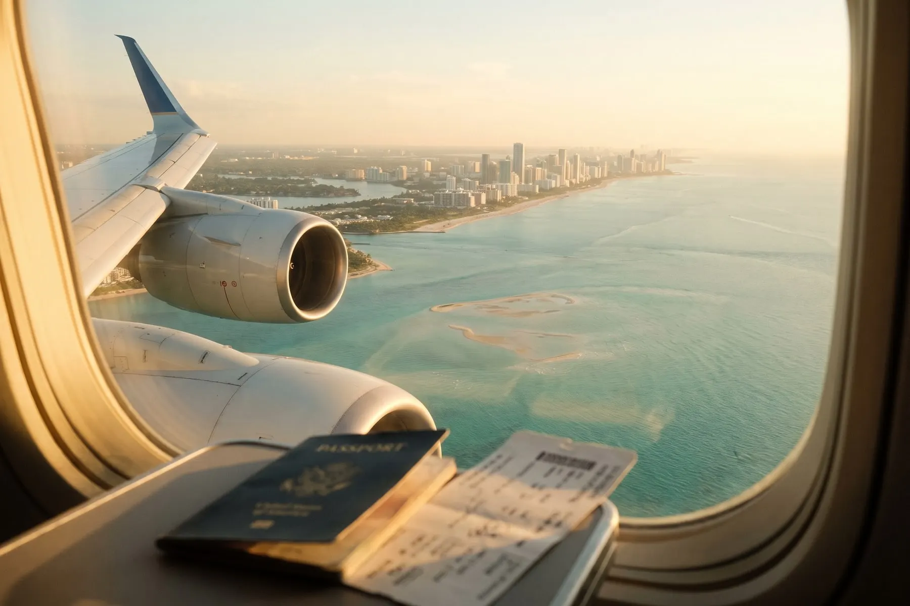 Miami seen from an airplane window on approach to Miami International Airport